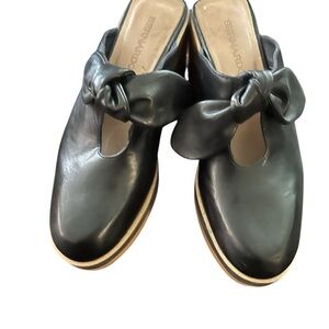 Bernardo Black Leather Mules with Elegant Bow
